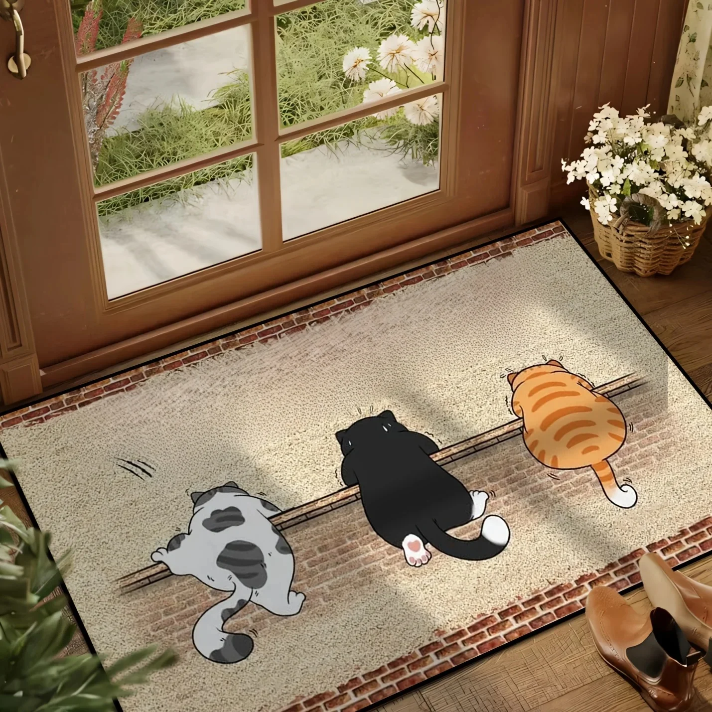 Tapis de porte à motif de fermeture de chat mignon, tapis de pied de chevet de chambre à coucher, salon, balcon, couloir, entrée, flotteur antidérapant, décoration de maison