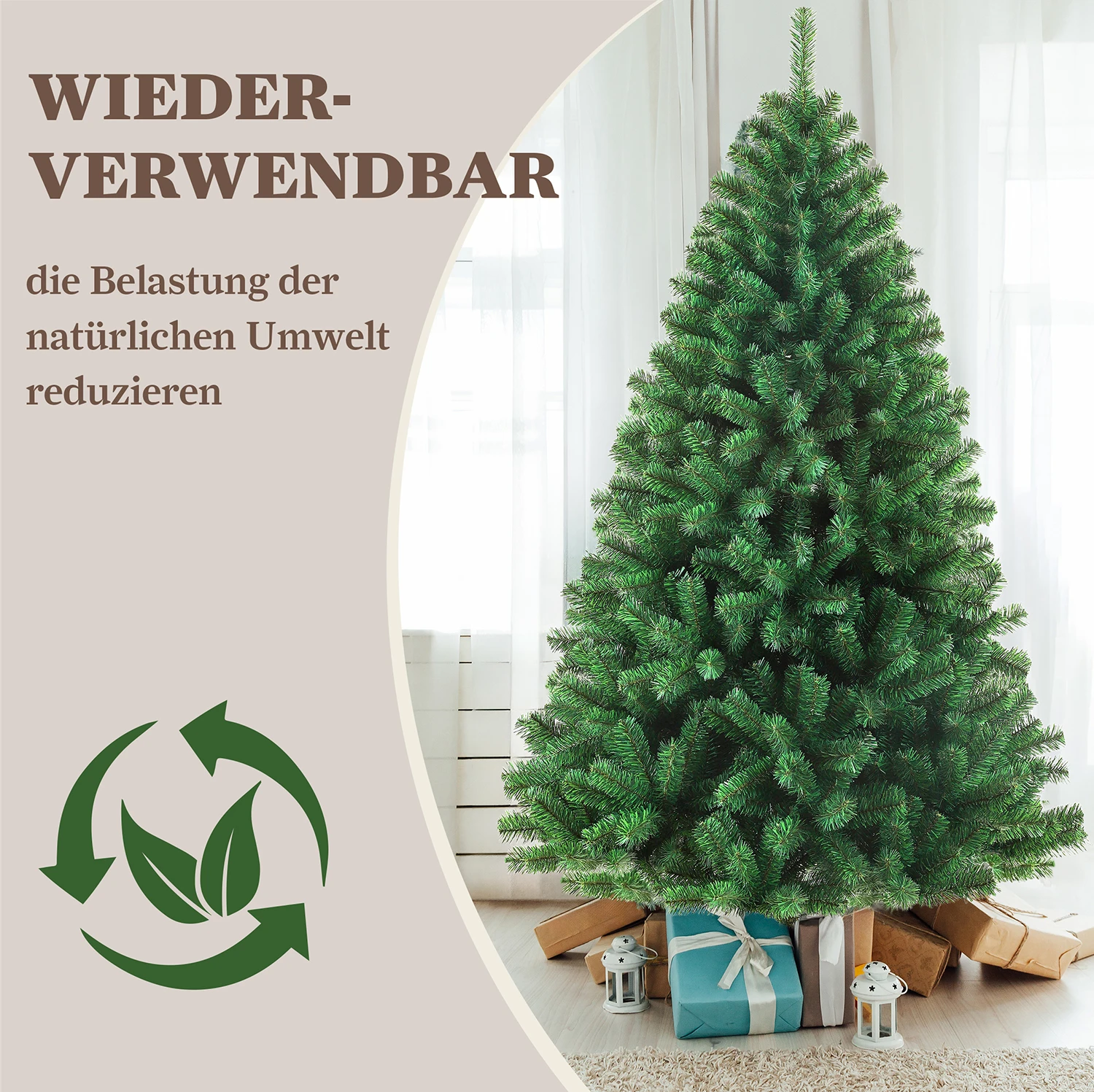 180/210 cm künstlicher Weihnachtsbaum aus PVC mit Metallständer, faltbare Bäume mit 900/1050 Spitzen, faltbar, Party-Dekoration für drinnen und draußen – Detail 8