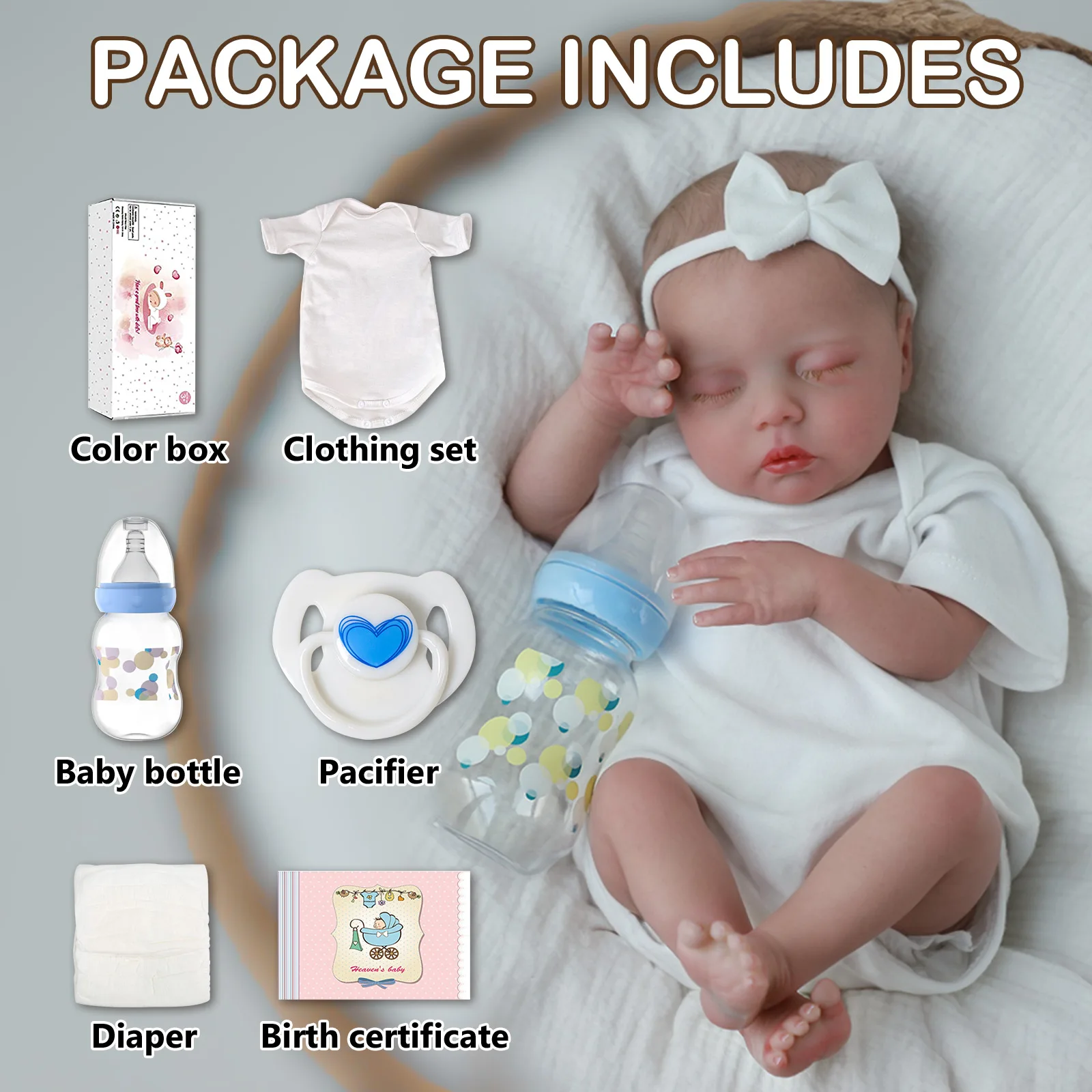 18 Inch Realistic Reborn Baby Girl Doll with Soft Cloth Body and Vinyl Limbs Sleeping Newborn Gift for Kids