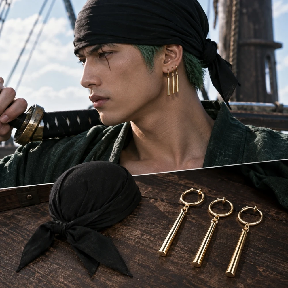 Anime Roronoa Cosplay Zoro Pirate Scarf Earclips Bandana Hat 2026 Live Action TV Costume Disguise Accessories Halloween Props