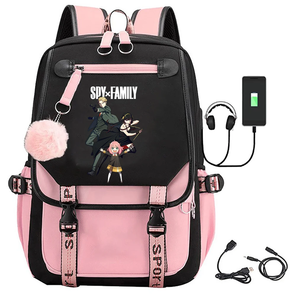 Spy X Family Backpack Teenager Casual Street USB Yor And Loid