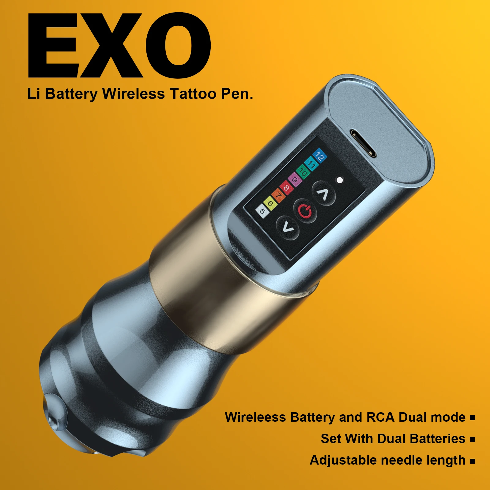 EXO-Kit de máquina de tatuaje inalámbrica, potente Motor sin núcleo, batería de litio recargable, 2 baterías, RotaryTattoo Pen Set