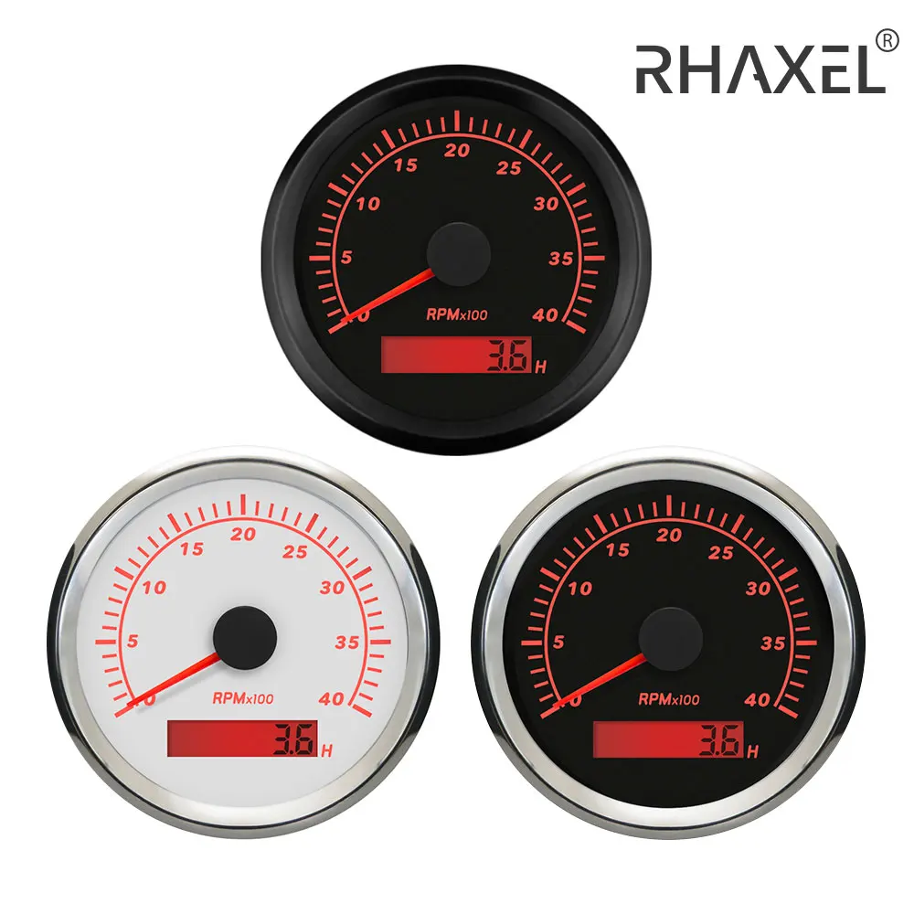 RHAXEL 85mm Tachometer Gauge Meter 3000RPM 4000RPM 6000RPM 7000RPM 8000RPM with Hour Meter 9-32V Red Backlight for Auto Car