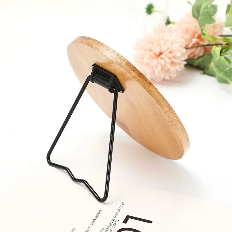 Desktop oval makeup mirror bamboo HD mirror adjustable angle dressing mirror foldable portable single-sided mirror