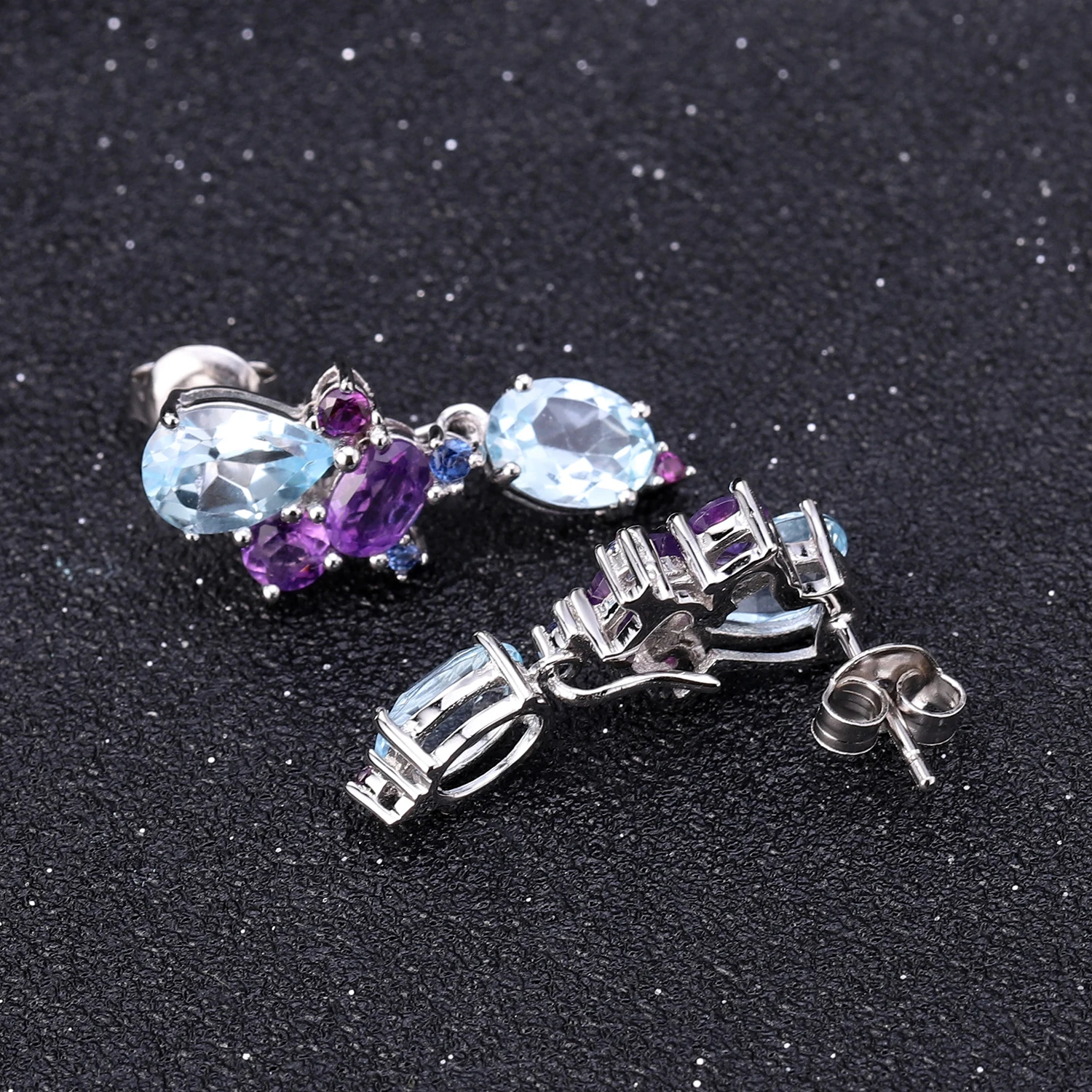 GEM'S BEAUTY Luxury Gemstone Earrings 925 Sterling Silver Natural Amethyst Topaz Drop Earrings Handmade Fine Jewelry for Women