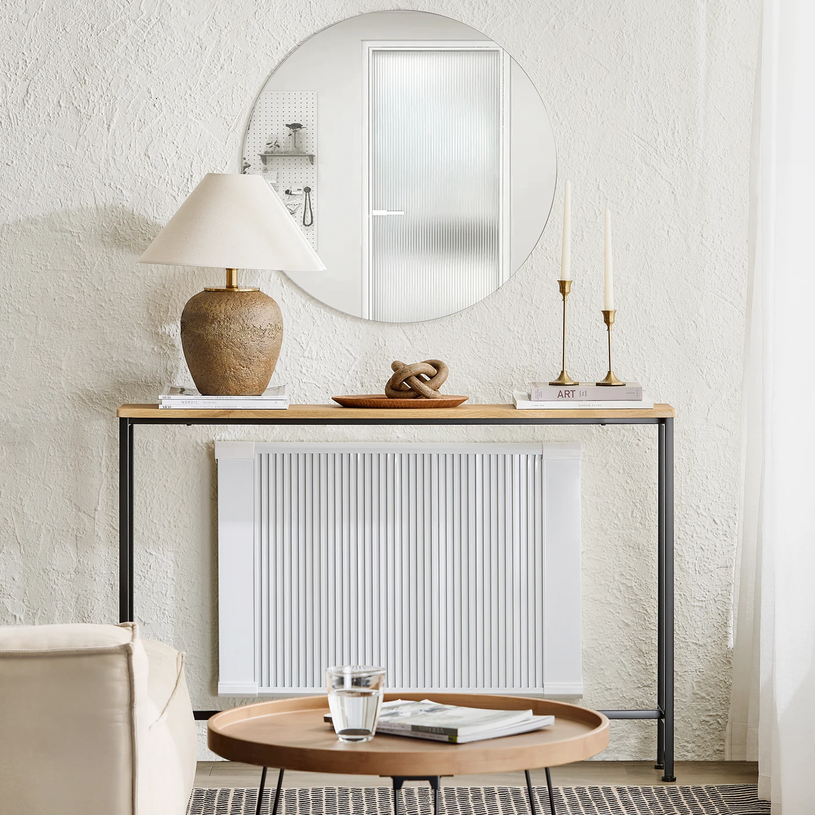 SoBuy FSB19-L-E Vintage Konsolentisch Metall Flurtisch Dekotisch Sideboard Beistelltisch BHT ca. 120x81x20cm Natur & Schwarz