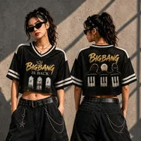 2026 BIGBANG 20th Anniversary Cropped Jersey T-Shirt Women V-Neck Short Sleeve Crop Top Kpop World Tour Fans Streetwear Tee 5