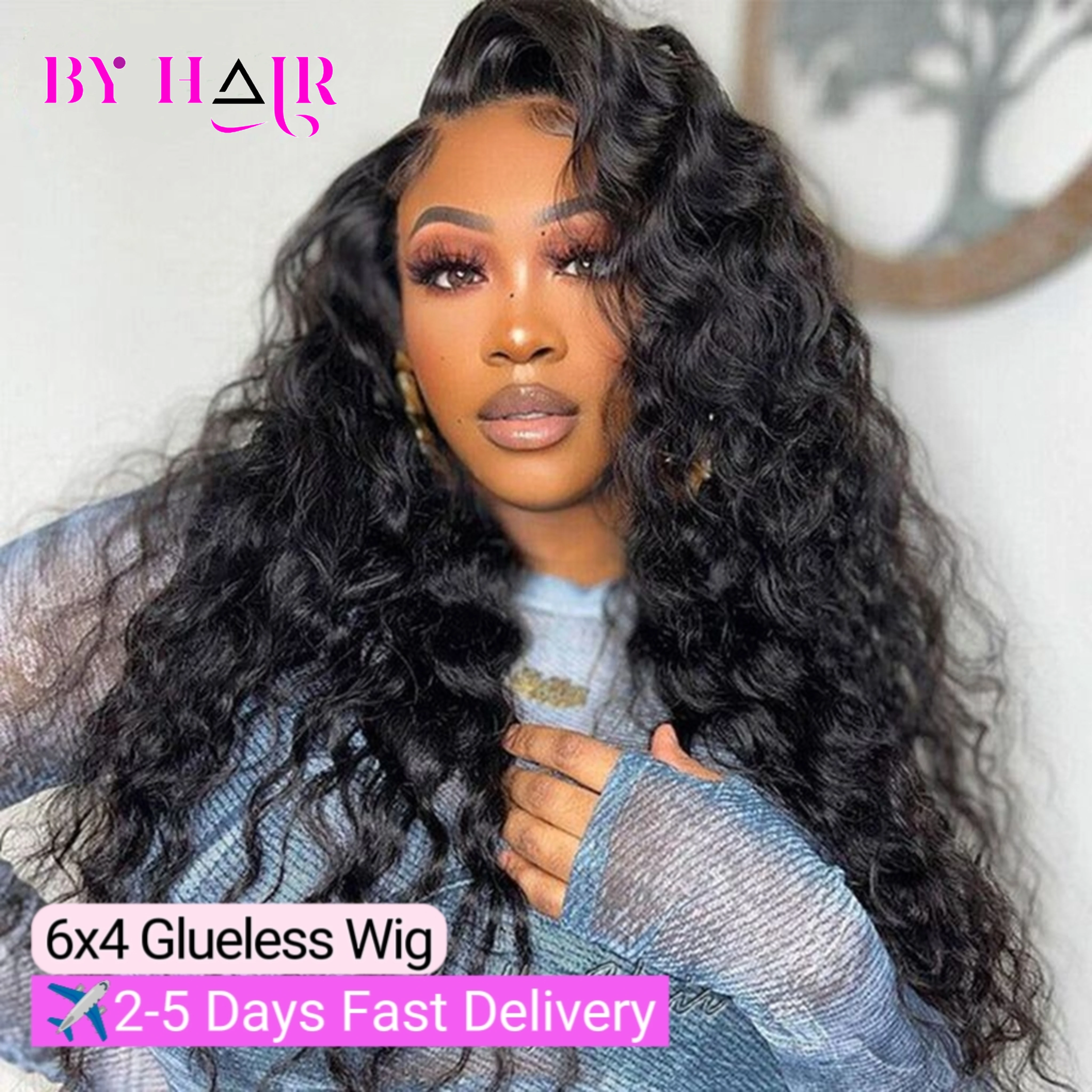 Water Wave Glueless Wigs Pre-Cut Lace 6x4 Lace Front Wigs Pre-Plucked Natural Wave Easy Wear Glueless Wigs Human Hair Curly Wigs