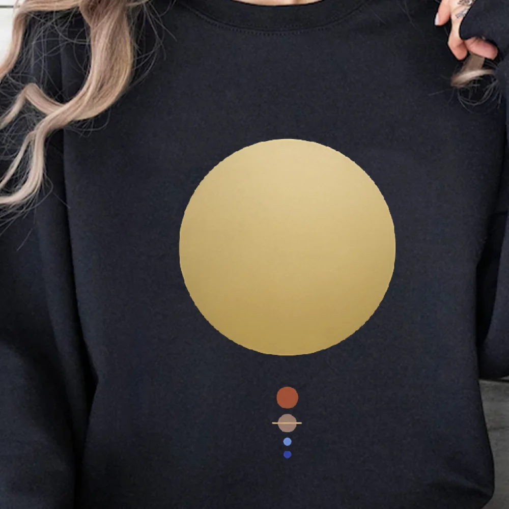 ゴールドプラネット ミニマリスト スウェットシャツ シンプル コズミック プリント スタイリッシュ カジュアル ルーズ 長袖 美的 クール ファッショナブル リラックス トップ