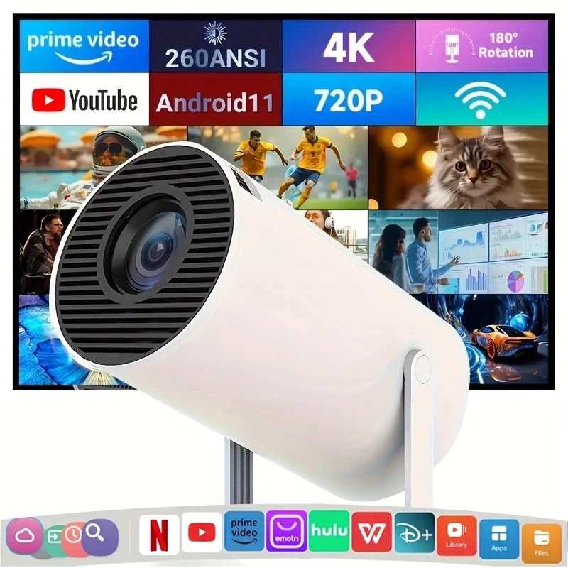 ZNLYRION Tragbarer LED-Projektor, unterstützt 1080P, 320 x 240P, natives 80-Zoll-Display, Heimkino-Filmprojektor für Telefon, TV-Stick, Laptop, Weiß