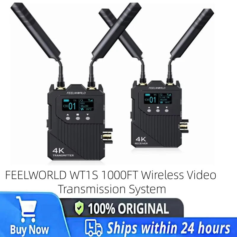 FEELWORLD WT1S 1000FT Wireless Video Transmission System 3G-SDI+Dual 4K HDMI Full Duplex Intercom Live Streaming APP Monitoring