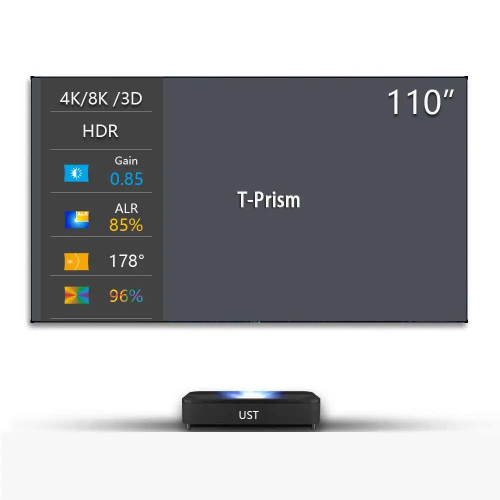 

110 inch ALR UST Projector Screen 16:9 Ambient Light Rejecting T-Prism Fixed Frame Screen for Ultra Short Throw Projector 4K 3D