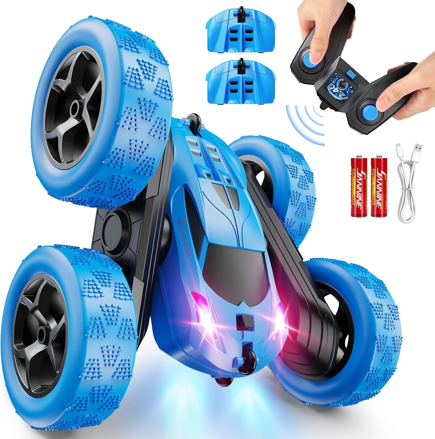 

Remote Control Car, RC Cars Toys for Kids Ages 6-12, 4WD Stunt Car with LED Lights & 360° Flips, 2.4GHz, Upgraded USB-C Modular