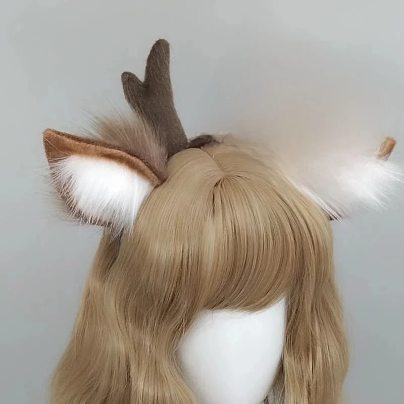 Śliczne pluszowe poroże opaska na głowę moda Cosplay ucho jelenia obręcz na głowę Lolita opaski do włosów przyjęcie świąteczne boże narodzenie damskie akcesoria do włosów — zdjęcie 2