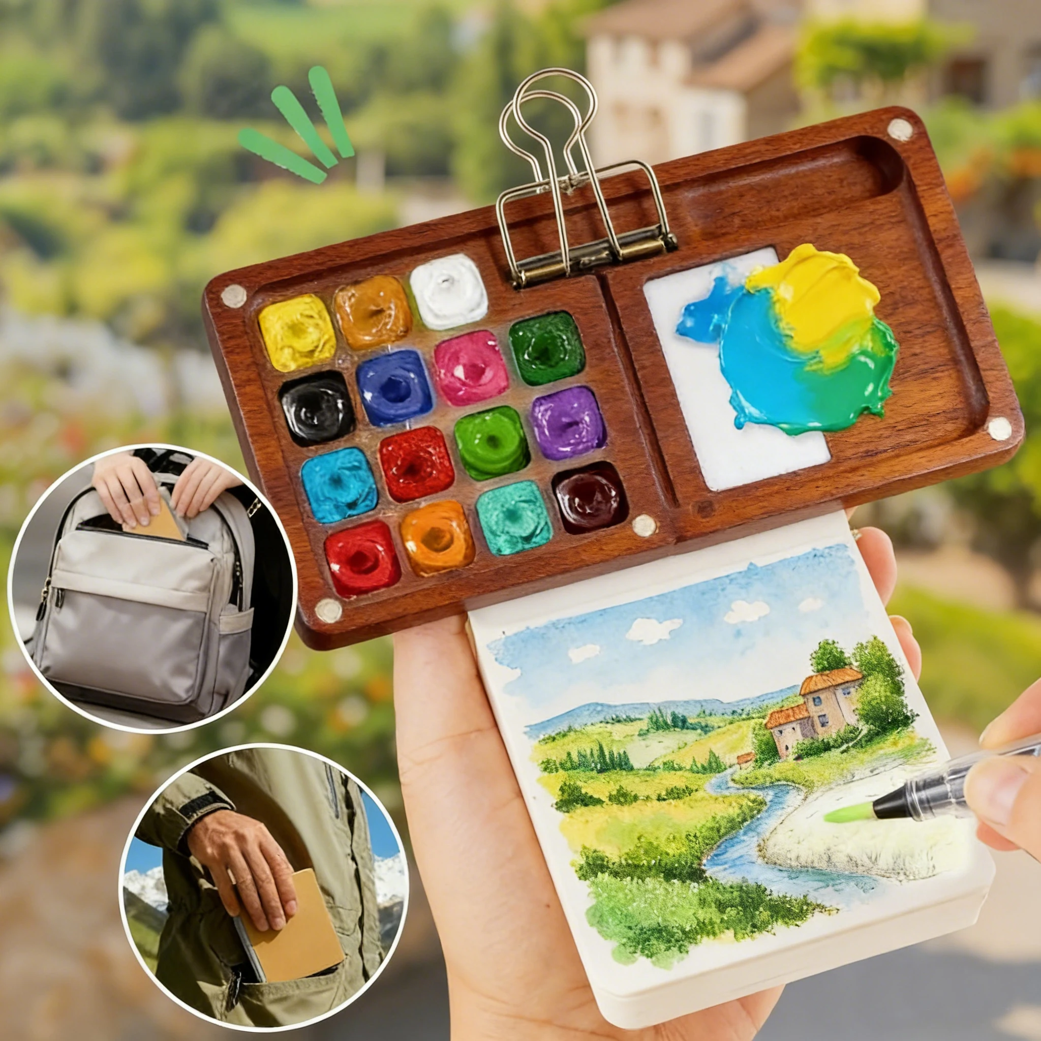 3Pcs/Set 15 Colors Grid/8 Colors Grid Portable Watercolor Palette with Clip, Watercolor Paint Mixing Tray for Art Enthusiasts