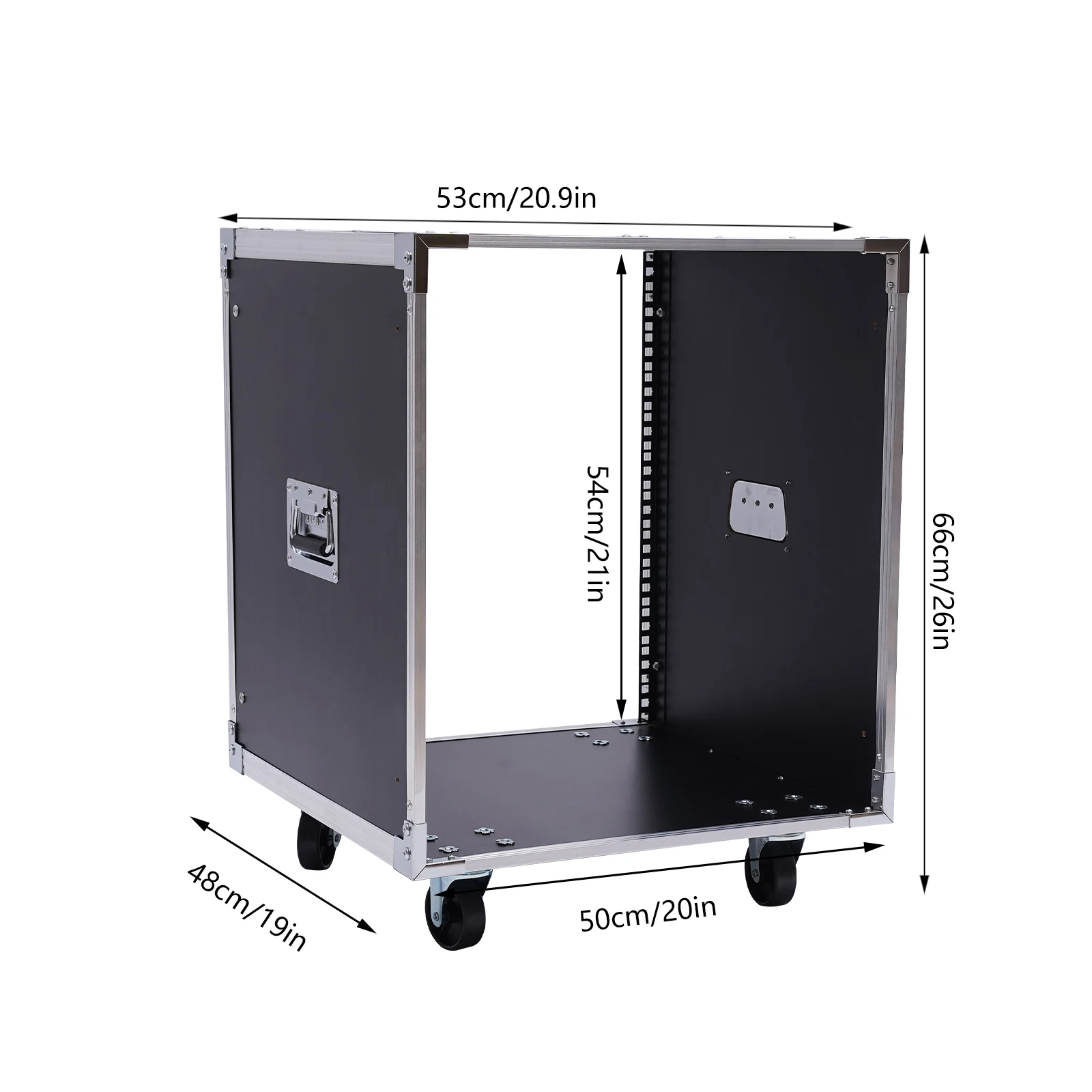 12U Portable Rolling Network Rack, Built-in Handles, Swivel Caster Wheels, Audio Video, Telecom, Equipment Rack Minimalist Black