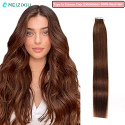 Extensiones de cabello humano con cinta de trama sin costuras para mujer, Cabello 100% Real, n. ° 27, Rubio, 20 piezas, 24 pulgadas