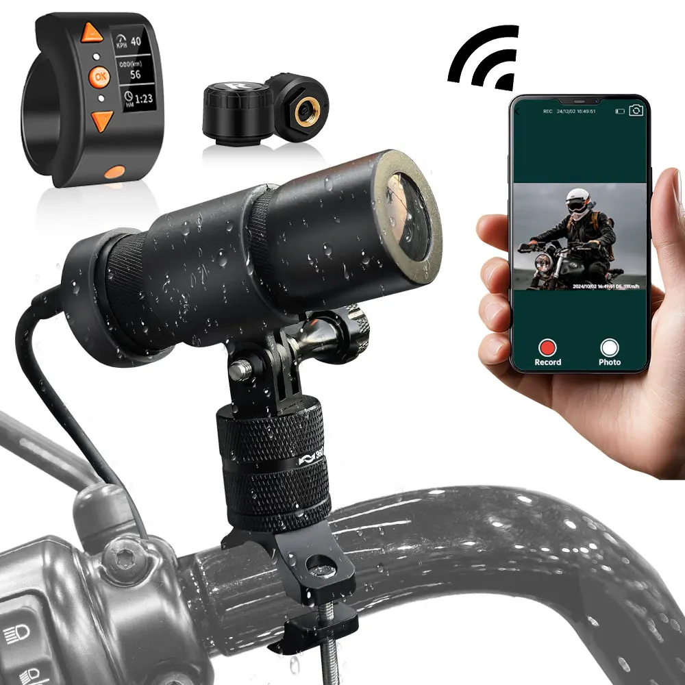 Vsyso motocicleta bicicleta guiador capacete câmera d5s com controlador com fio oled completo 1080p satrlight visão noturna gps tpms