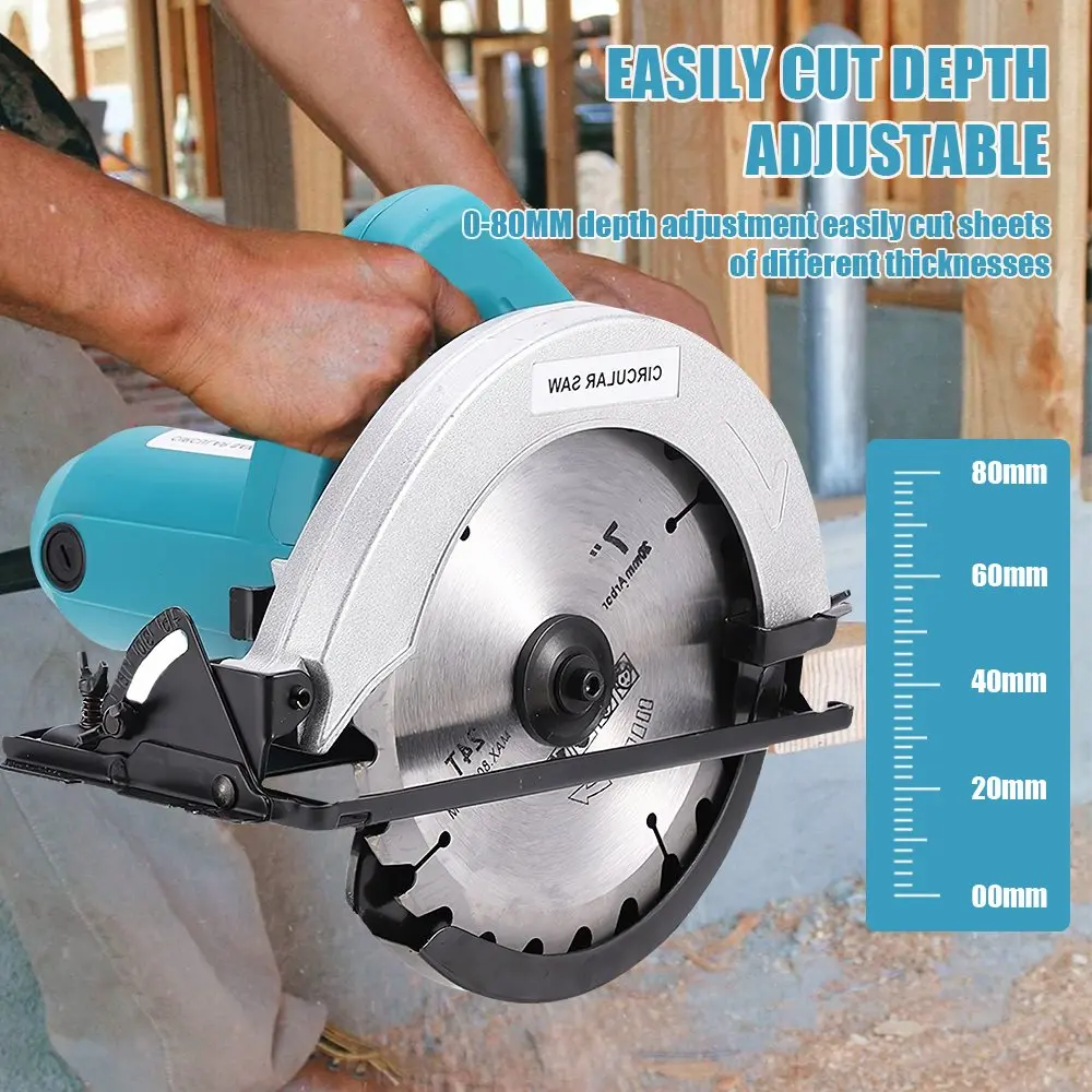 OWJHE 7 بوصة 1500 واط منشار دائري كهربائي 0-45 ° أداة قطع منشار كهربائي لحديقة النجارة قابلة للتعديل 220 فولت #5