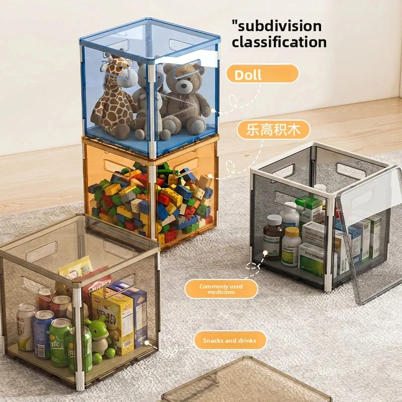 Rubik's Cube Folding Storage Box Transparent Visible with Lid Storage Box Toys Snacks Books Miscellaneous Sorting and Organizing