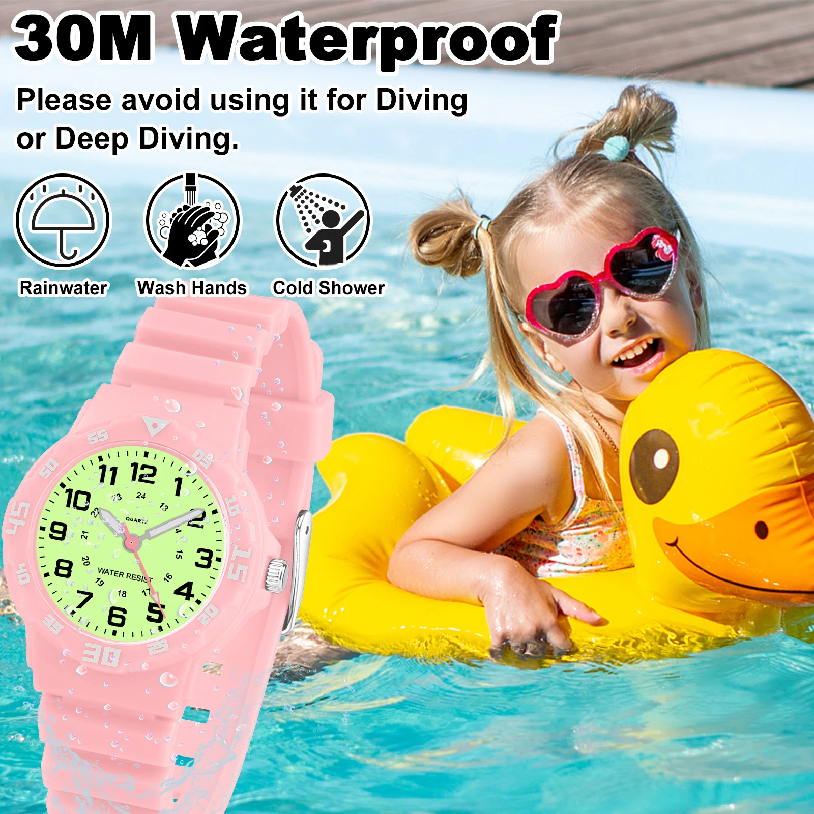 ساعة تناظرية للأطفال SOCICO 923 باللون الوردي الفلورسنت المتوهج للأطفال - حزام ناعم مقاوم للماء وسهل القراءة #6