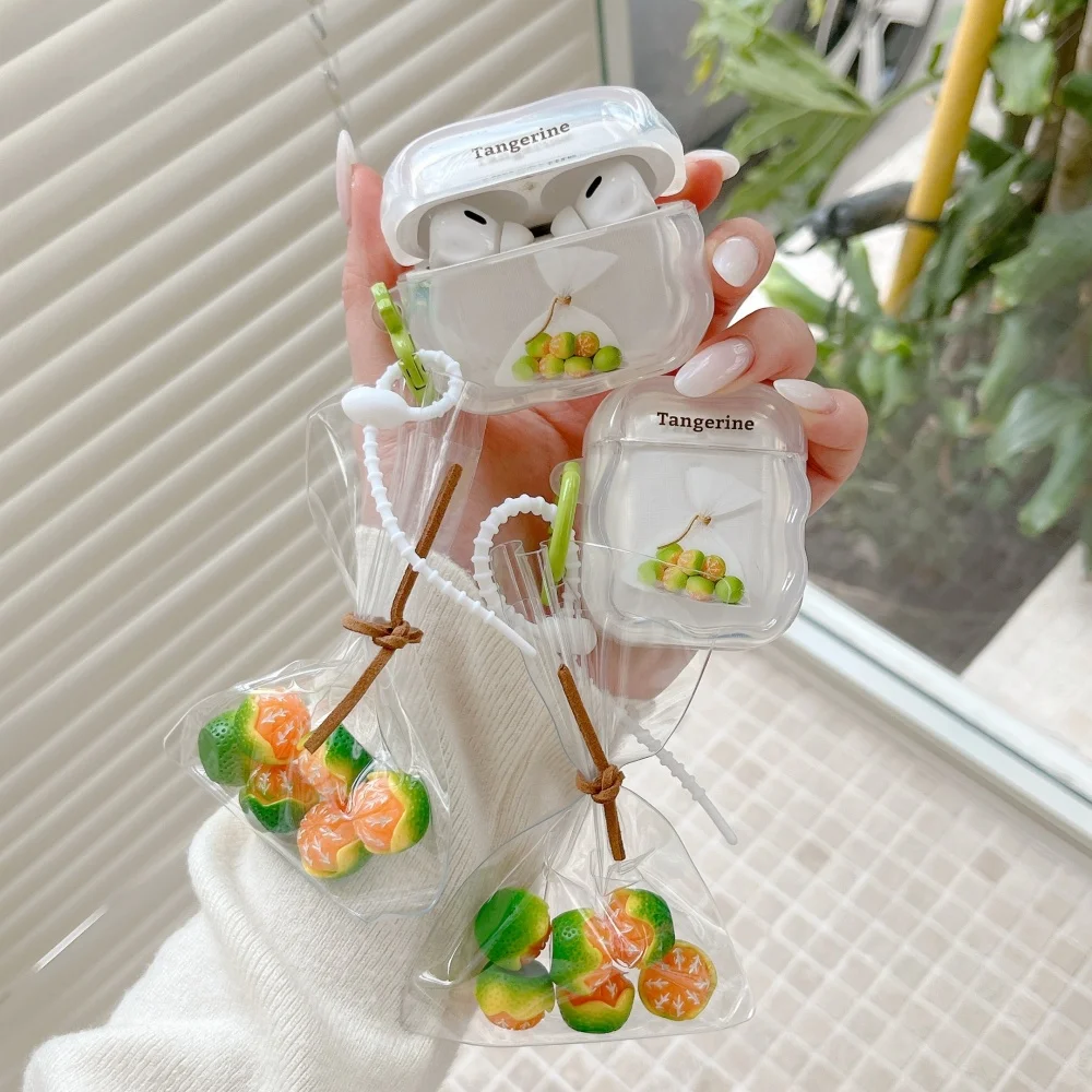 

Twisted edge creative one-bag orange headphone protective case, suitable for AirPods 4/3/2Pro/2/4, with pendant, protective case