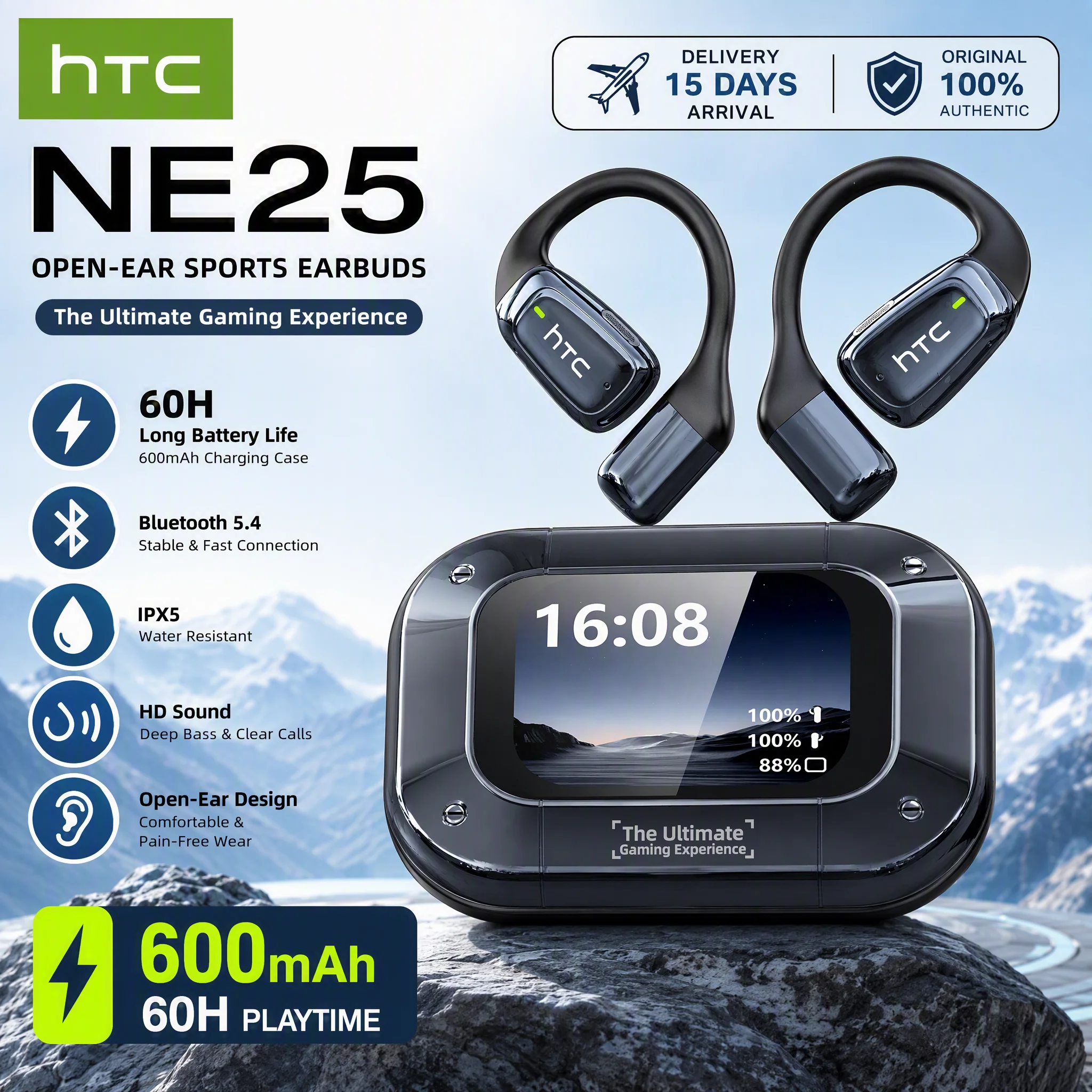 HTC NE25 TWS Kabellose Ohrhörer Bluetooth 5.3 ENC Geräuschunterdrückung IPX5 Wasserdicht Niedrige Latenz Gaming-Kopfhörer HiFi-Stereo Touch-Steuerung Lange Akkulaufzeit Mit Mikrofon