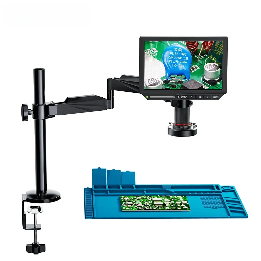 Elikliv EM4K Flex 4K cyfrowy mikroskop lutowniczy 2000X 10.1 "mikroskop HDMI dla elektroniki z wysięgnikiem stojak z ramieniem lampa pierścieniowa — zdjęcie produktu 7