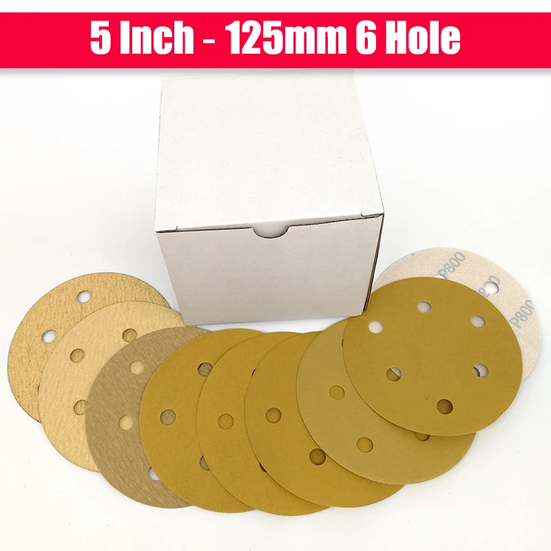 5 Inch 125mm Round Dry Sanding Discs Grit 40-800 Hook & Loop Sandpaper 6 Hole