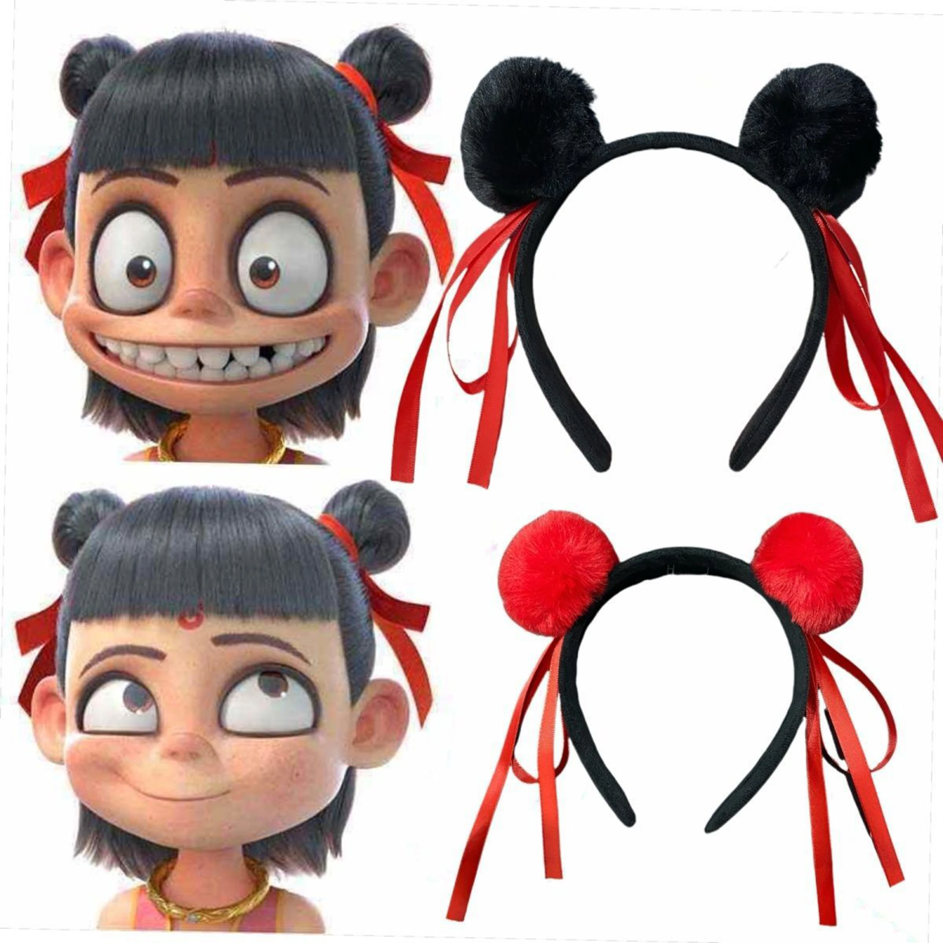 Anime Movies Nezha Headband Coplay Accessories Prop Aobing Ne Zha 2 Hair Wig Headwear for Children Hairpins Halloween Gifts