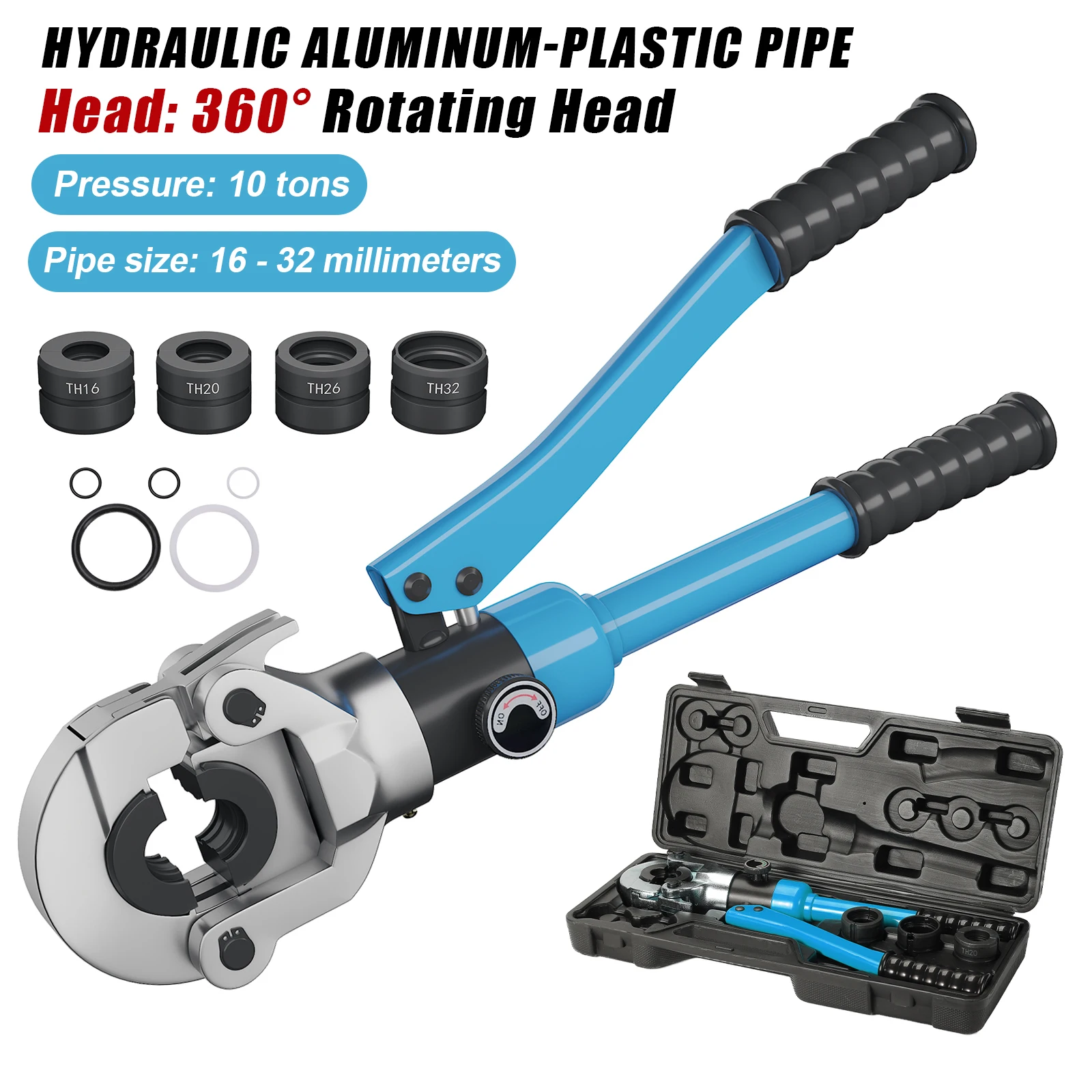 TH-Typ Hydraulische Crimpzange mit 360 N Presskraft °   Drehbarer Kopf für Haushalt, Industrie und Garten Rohrpresswerkzeug