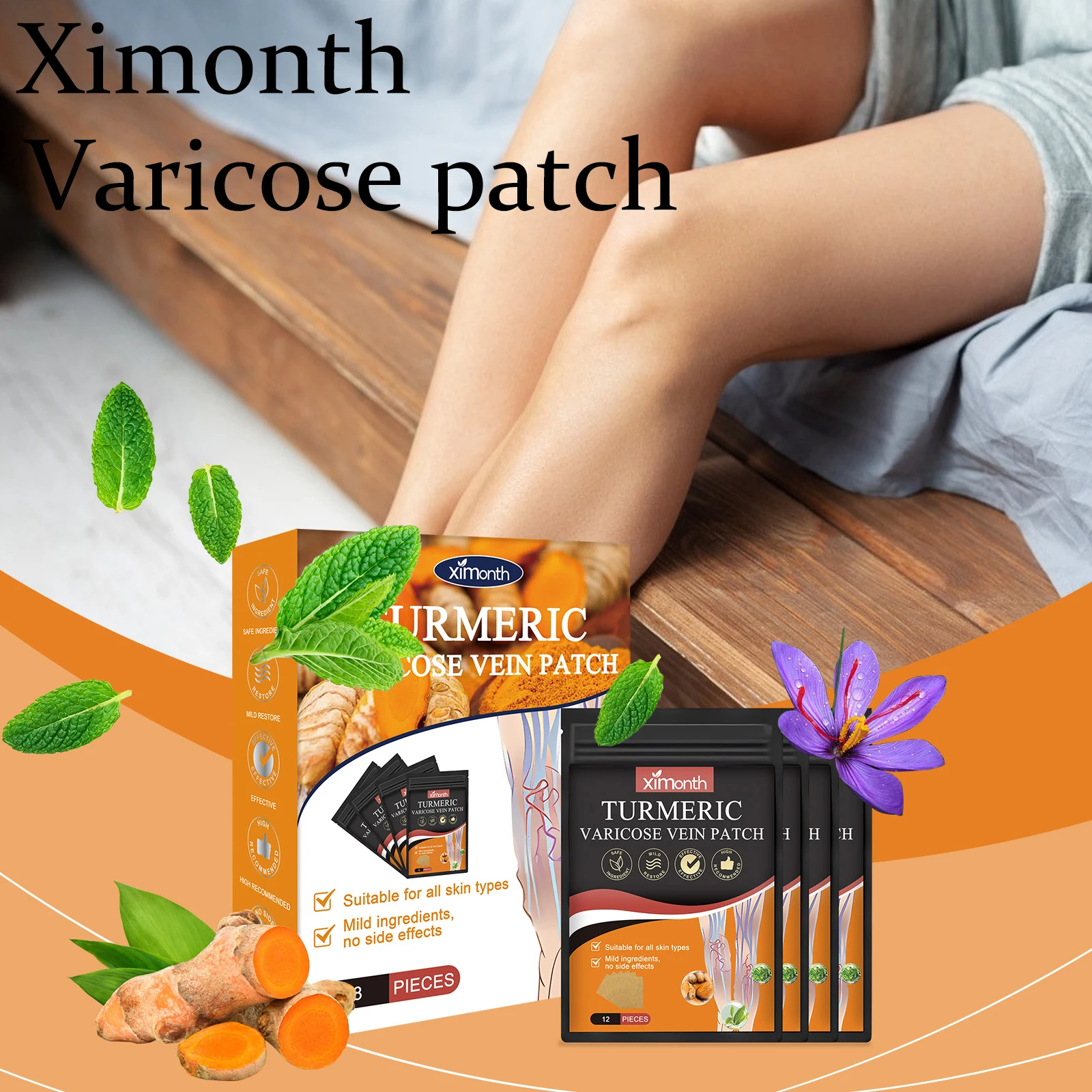 

Пластырь для варикозного расширения вен ног Ximonth с куркумой, успокаивающий пластырь для стимулирования кровообращения, улучшает здоровье ног, пластырь для ухода за варикозным расширением вен