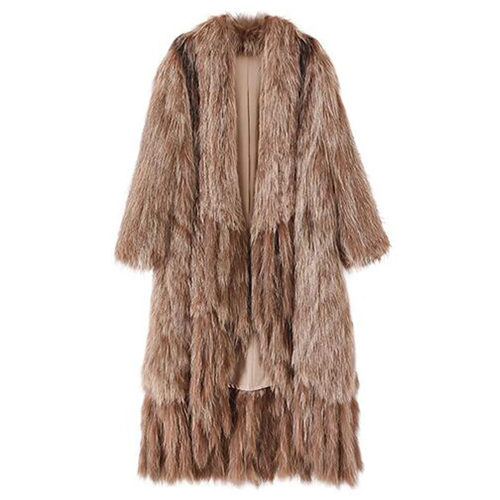 

Denny&Dora Genuine With Big Lapel Collar Fur Jacket Female Natural Fur Coats Outwear Long Style