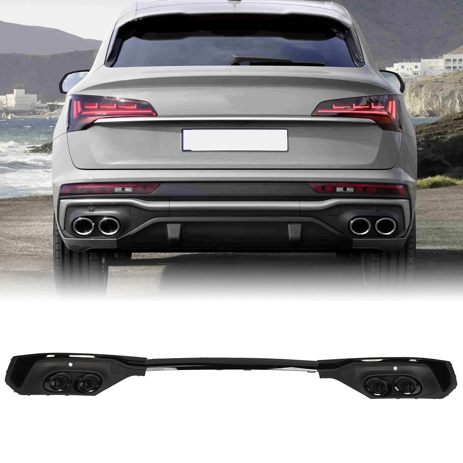 Achterbumper Uitlaatpijp Diffuser Trim Glanzend Zwart Lip Spoiler voor Audi SQ5 Sportback 2021 en Up Achter Diffuser Side CornerTrim - afbeelding 2