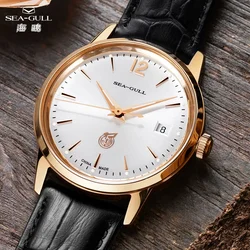 Seagull 38mm Elegant Men's Watch Automatic Mechanical Watches with Sapphire Crystal 50M Leather Strap Top Brand Wristwatch D51G
