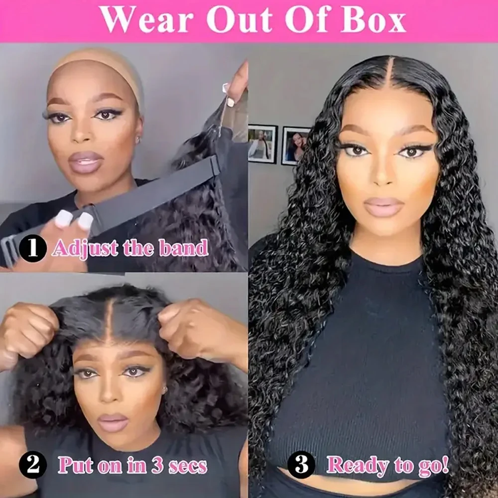 Wig Rambut Asli Tanpa Lem 250% Put On And Go, Pre Plucked Pre Cut 5x5 13x4 Deep Curly Wave Lace Closure Wig Rambut Asli Front Wig