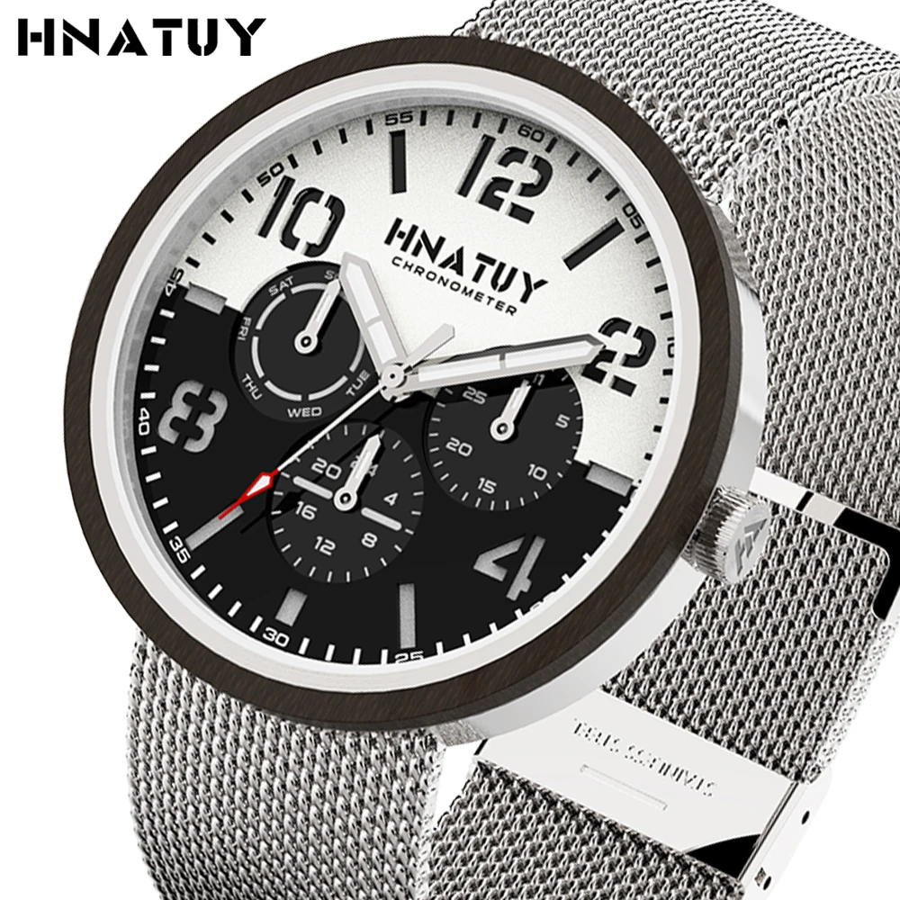 

Hnatuy Men's Watches Wrist Quartz Men Watch Waterproof 50M Water Resistant Mens Watches Fashion & Casual Wooden Movement Watch