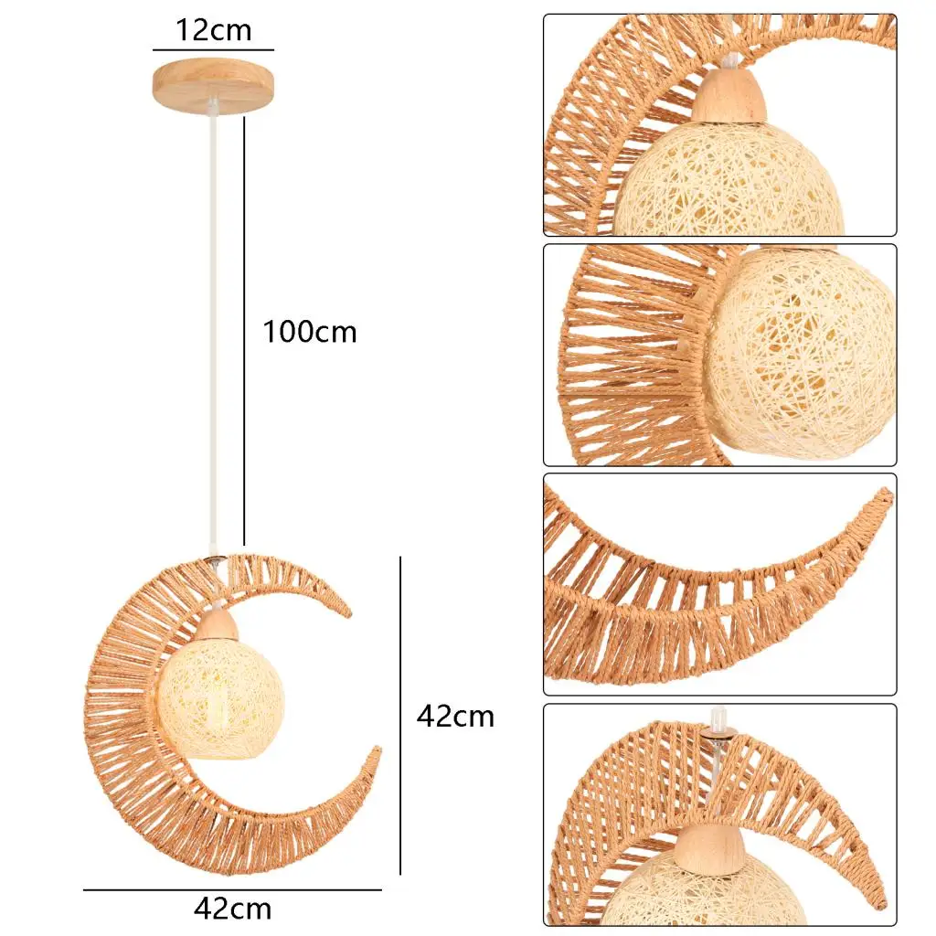 Retro Gelb Rattan Hanf Seil Mond Anhänger Licht Wohnzimmer Schlafzimmer Restaurant Bar Handgemachte Droplight Wohnkultur Lampe ﻿
