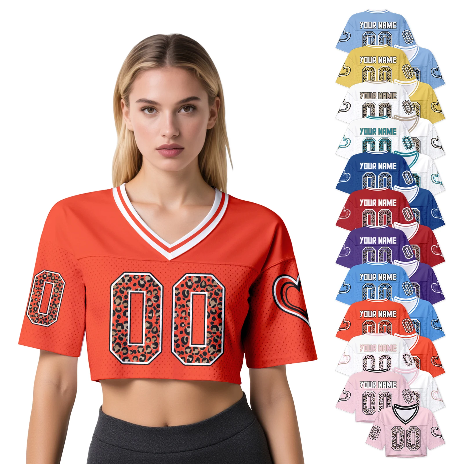 Custom Football Jersey Crop Top for Women, Personalized Name Number Game Day Shirt Leopard Cropped Jersey Streetwear Tee