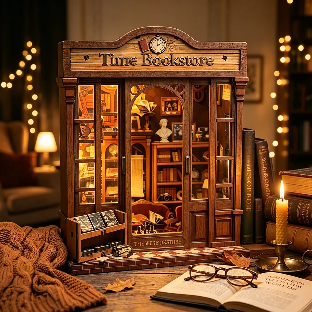 DIY Bookends House Bookshelf Insert Retro Bookstore Scene 3D Model Miniature Creative Decoration