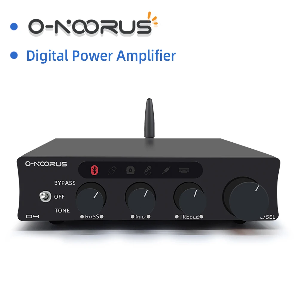 O-NOORUS D4 TPA3255 PFFB Stereo Bluetooth HDMI ARC USB Optical Amplifier 300Wx2 with Treble, Mid andBass Adjustment