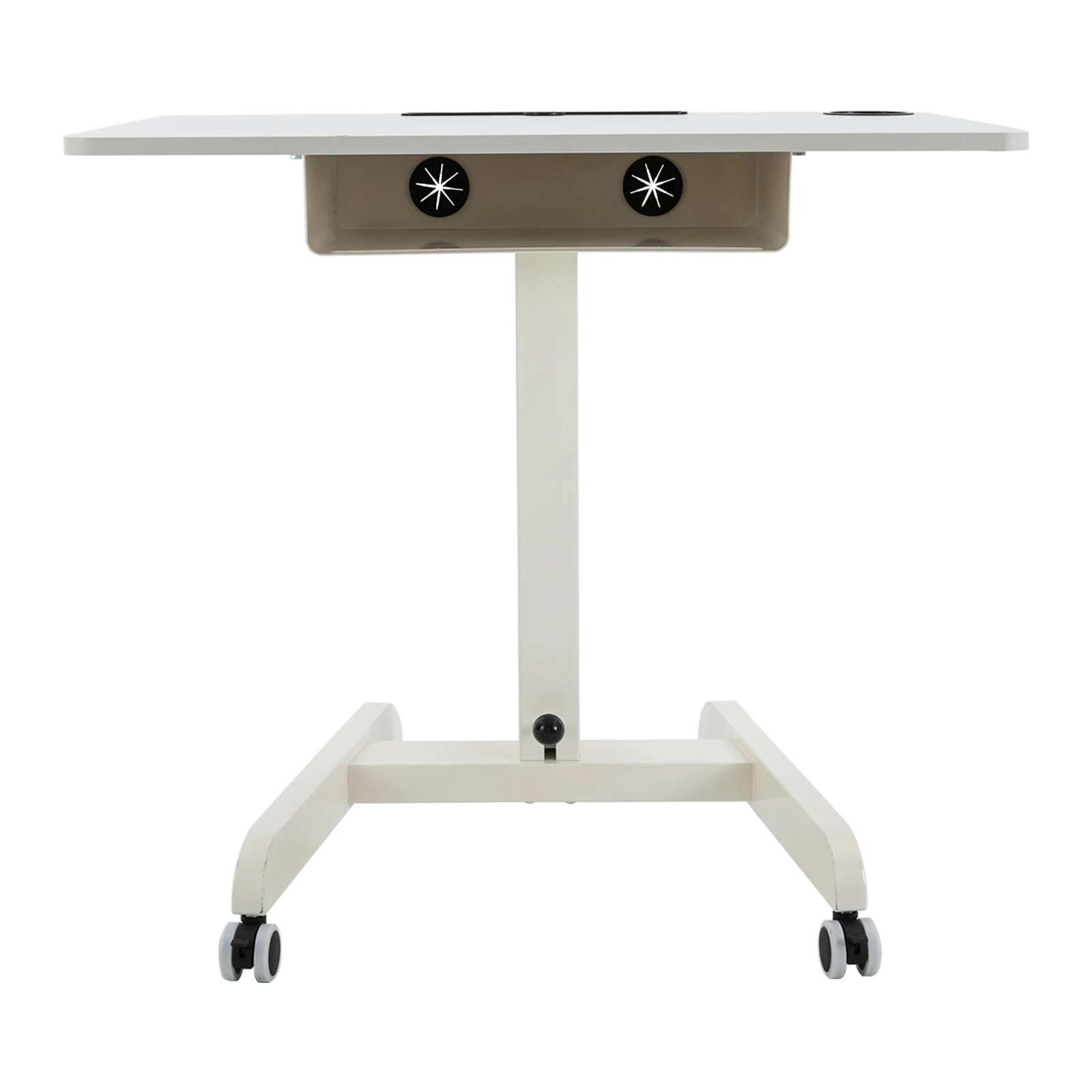 Height Adjustable Foot Pedal Rolling Desk, Mobile Standing Desk, Adjustable Rolling Desk Arcs Shape for Conference Rooms White