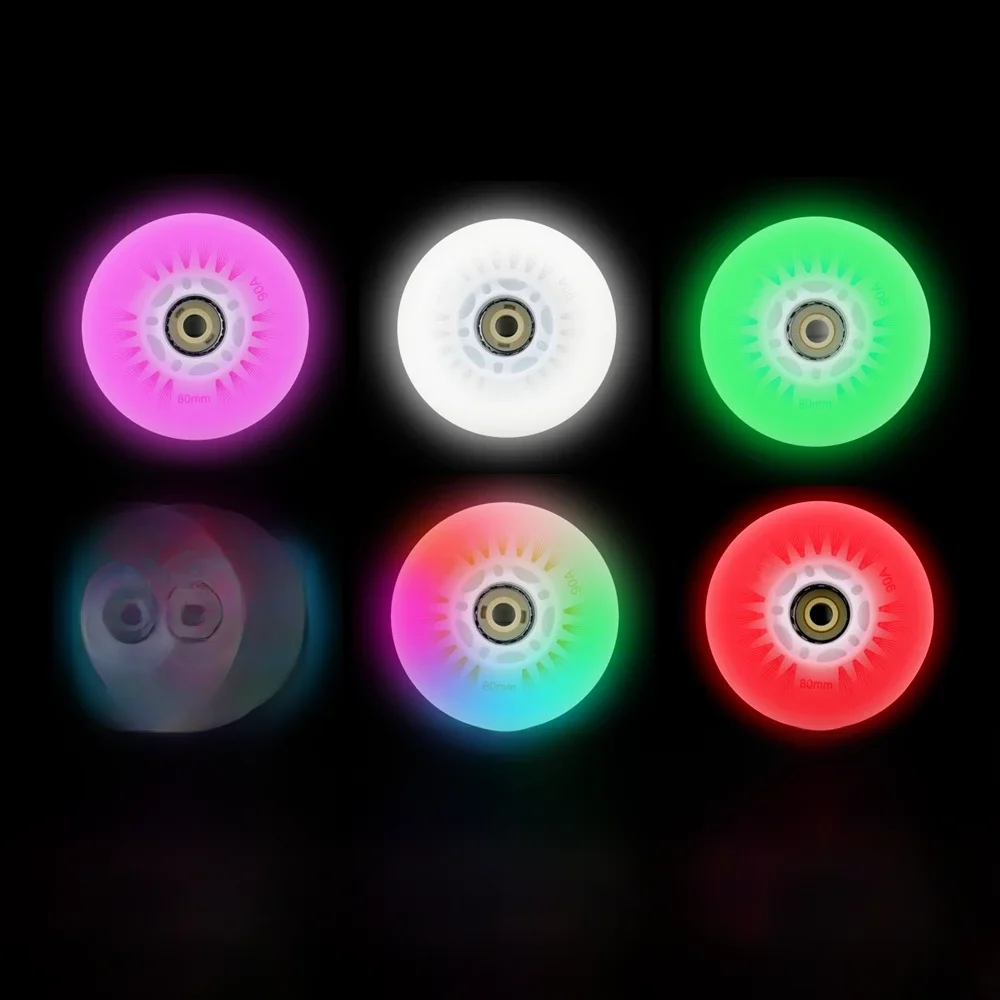 4 Stuks Led Flitswiel 60/62/64/68/70/72/76 // 80Mm Inline Skates 90/100/110/125Mm Speed Skates Rock Fancy Rolschaatsen Pu Banden - afbeelding 2