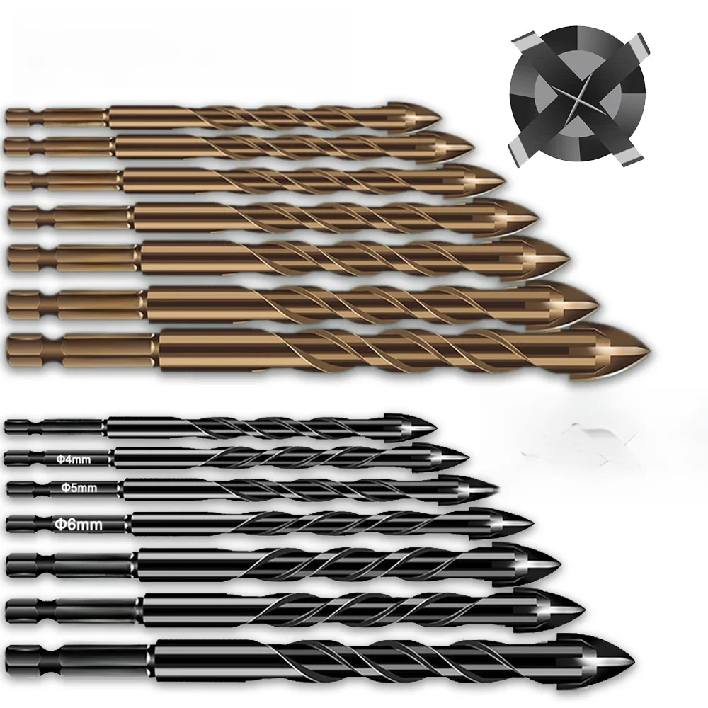 Conjunto de brocas hexagonais cruzadas de 3-12mm, para vidro, cerâmica, concreto, abridor de buraco,