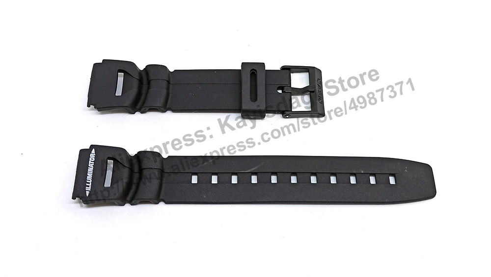 Fits/For Casio WS-300-1B , AQ-S800W - 18mm Black Rubber Replacement Illuminator Watch Band Strap