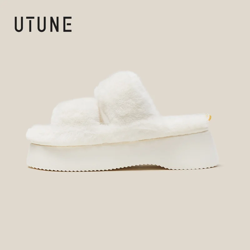 

UTUNE Women's Exquisite Thick soled Plush Shoes Cotton Warm Sandals Artificial Fur Winter Home Flat Heelsmassage flip flops shoe