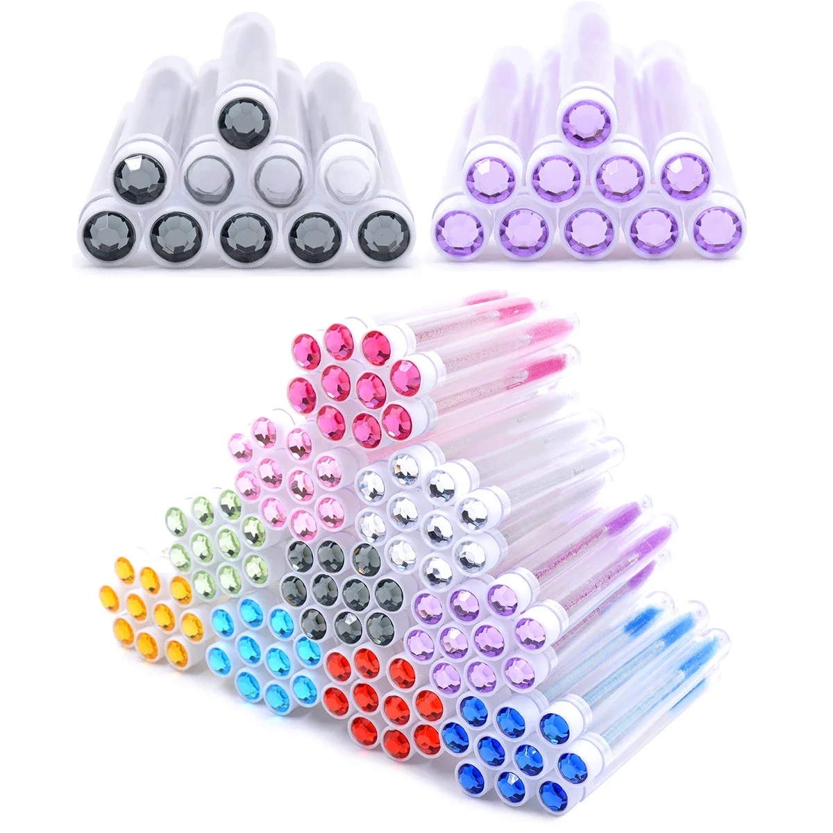 10 Stück Wimpernbürsten Röhren Wiederverwendbare Wimpern Mascara Zauberstäbe Wimpernverlängerungsbürsten im Etui Diamant-Augenbrauenbürsten Kammbehälter