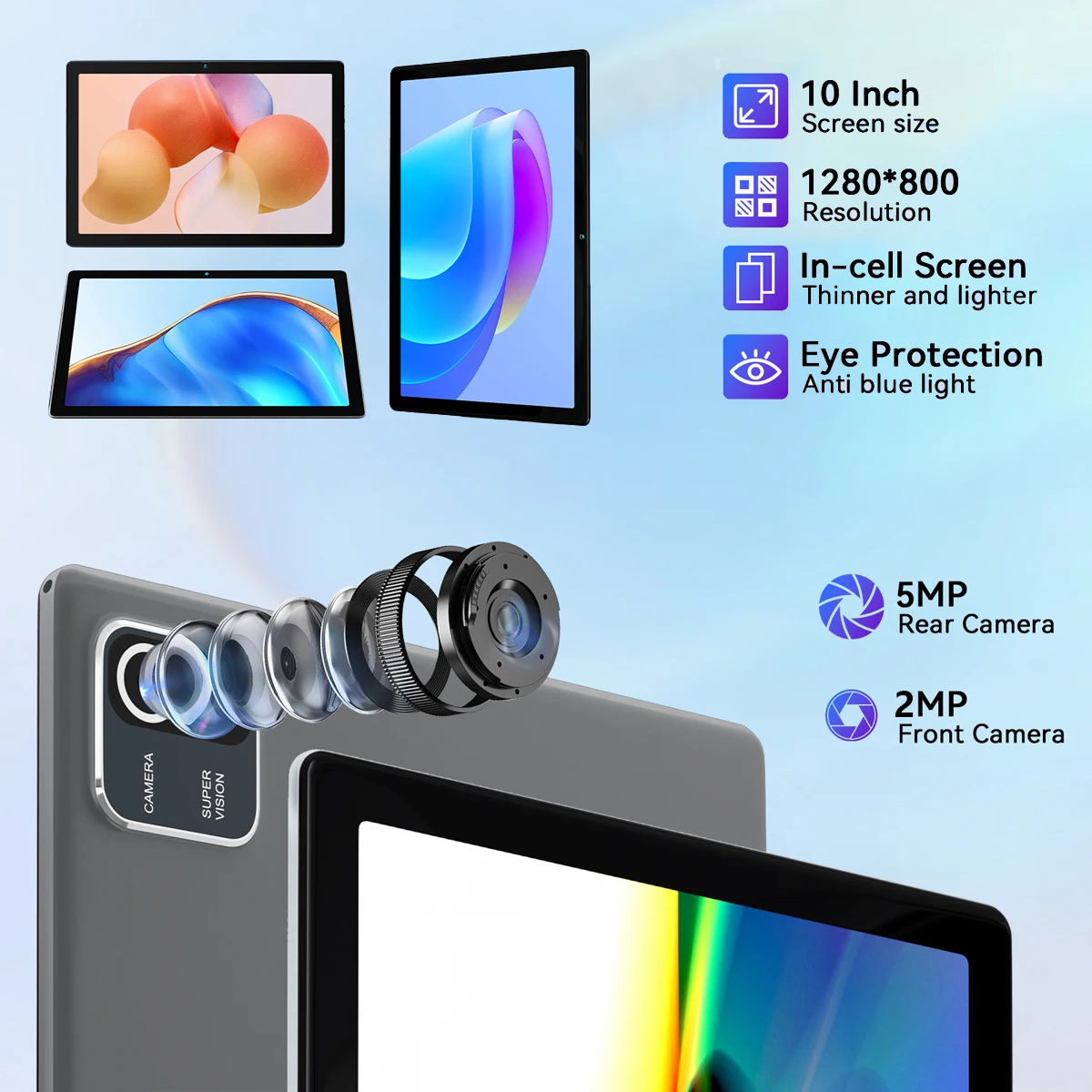 MB1001 Tablet Android 13 da 10,1 pollici 6 GB RAM 64 GB ROM Quad-Core 5000 mAh Batteria HD IPS Touchscreen WiFi Bluetooth 5.0 Tablet PC