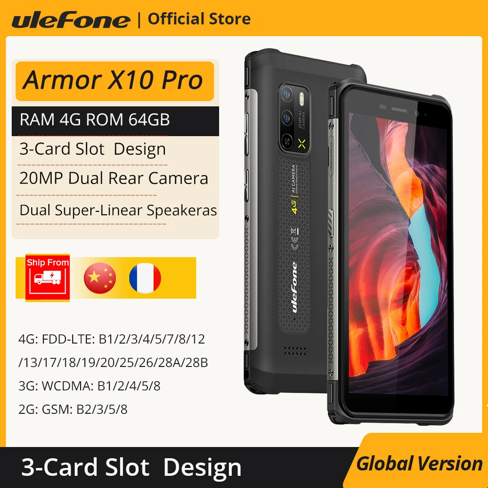 Ulefone-Armadura X10 Pro Smartphone Impermeável, Telefone Robusto, 64GB ROM, Telefone 5180mAh, 5.45 ", Android 12, NFC