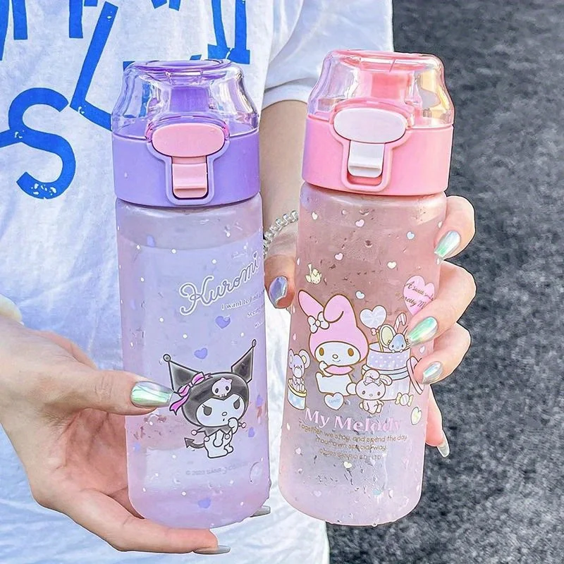 1pc 550ml/18.6oz  Cartoon sanrio Flip Top Water Bottle With Filter, For Outdoor Sports, Fitness, Travel, Kuromi,  Melody  Style